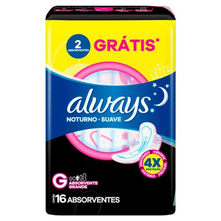 Imagem de Absorvente Always Noturno Suave Tamanho G com Abas 16 Unidades