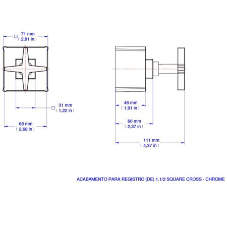 Imagem de Acabamento para Registro Docol Square Cross (Deca e Similares) 1.1/2'' Chrome