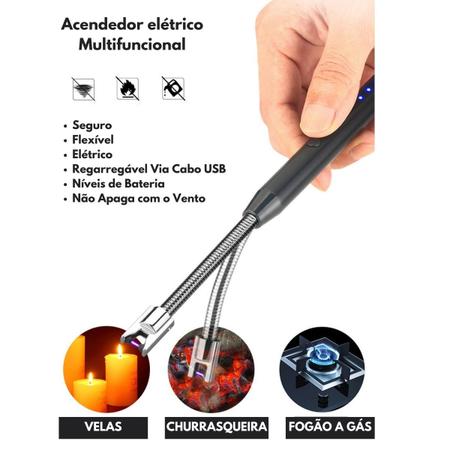 Imagem de Acendedor De Fogão Elétrico Churrasqueira Velas Flexível Recarregável USB