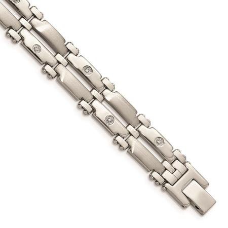 Aço Inoxidável c/14k Ouro Branco Acentos & Diamantes 8.5in Br - Chisel Imagem de Aço Inoxidável c/14k Ouro Branco Acentos & Diamantes 8.5in Br