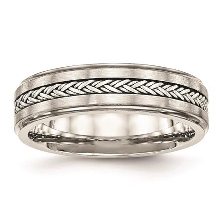 Imagem de Aço Inoxidável Polido e Escovado w / Silver Braid Inlay Ring