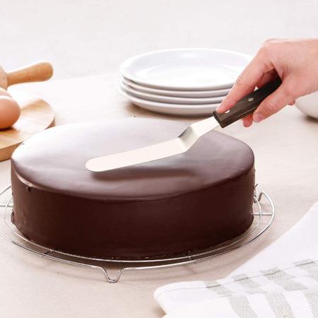 Imagem de Acronde 4PCS Offset Cake Cake Frosting Spatula Set 4" 6" 8" 10" Professional Inoxidável Bolo de Decoramento de Espátulas de Cobertura com Alça de Madeira (Angular)