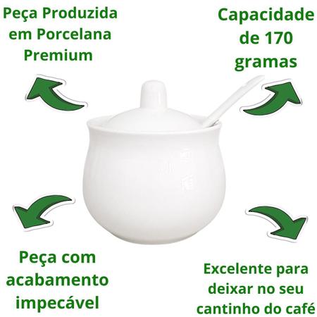 Imagem de Açucareiro Saleiro de Porcelana Premium com Colher de Porcelana 