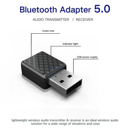 Imagem de Adaptador 2em1 Bluetooth 5.0 Usb Transmissor Receptor Musica P2 Automotivo Som