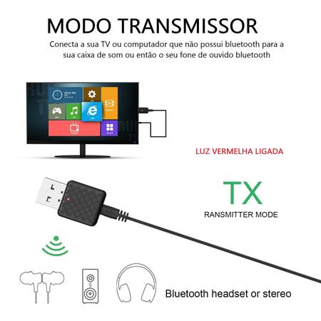 Imagem de Adaptador 2em1 Bluetooth 5.0 Usb Transmissor Receptor Musica P2 Automotivo Som