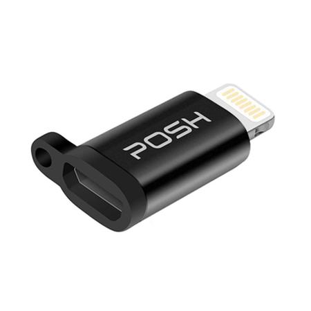 Imagem de Adaptador Conversor Lightning Micro USB com Chaveiro Carrega e Transfere Dados Posher Preto