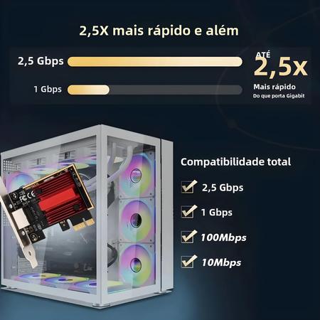 Imagem de Adaptador de Rede Gigabit Ethernet 2.5G PCIe para RJ45 - RTL8125B 1000Mbps