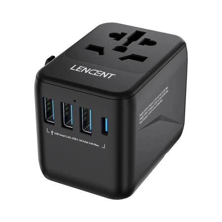 Imagem de Adaptador de Viagem Universal com 3 USB e 1 Type-C PD - Carregamento para UE, Reino Unido, EUA e Austrália