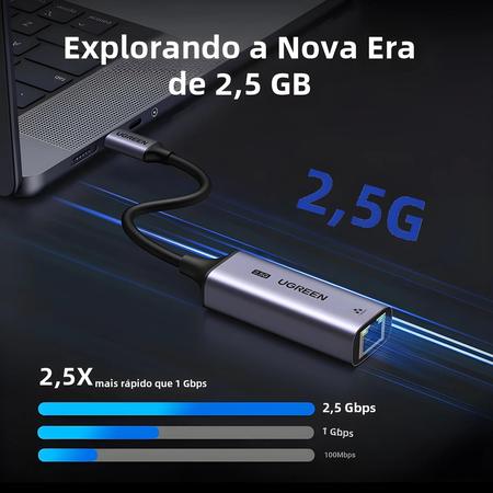 Imagem de Adaptador Ethernet USB 2.5G (2500Mbps) - USB 3.0 para Laptop, PC, Servidor e NAS (Windows/Mac)