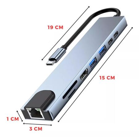 Imagem de Adaptador Hub Para TIPO-C 8 Em 1 Usb-c Hdmi 4k