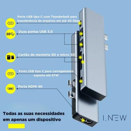 Imagem de  Adaptador Hub Thunderbolt 7 em 1 com HDMI 4k Para Apple Macbook Pro 2016 - 2017 - 2018 - 2019 - 2020 - 2021 e 2022