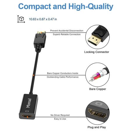 Adaptador Moread 4K DisplayPort (DP) para HDMI macho para fêmea Imagem de Adaptador Moread 4K DisplayPort (DP) para HDMI macho para fêmea