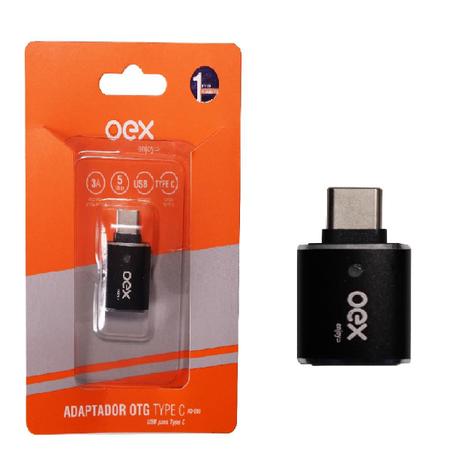 Adaptador Otg Conexão Usb Para Usb-c Preto Oex Ad203 Imagem de Adaptador Otg Conexão Usb Para Usb-c Preto Oex Ad203