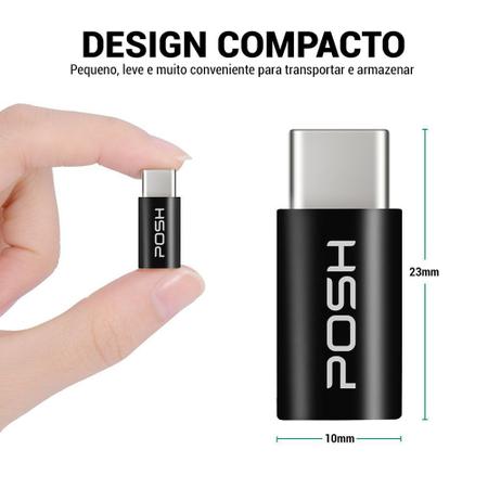 Imagem de Adaptador Posh Micro USB para USB C em ABS para cabo USB