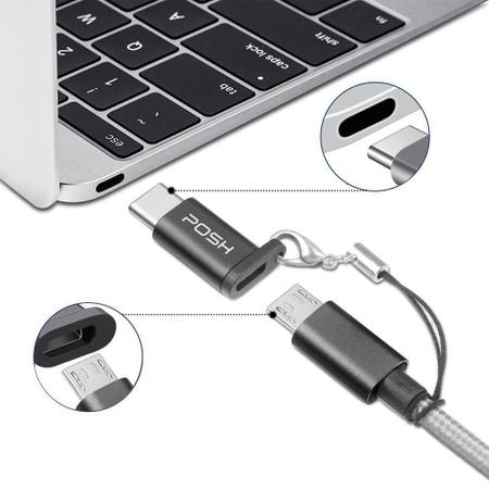 Imagem de Adaptador Posh Micro USB para USB C em metal com cordao para cabo USB