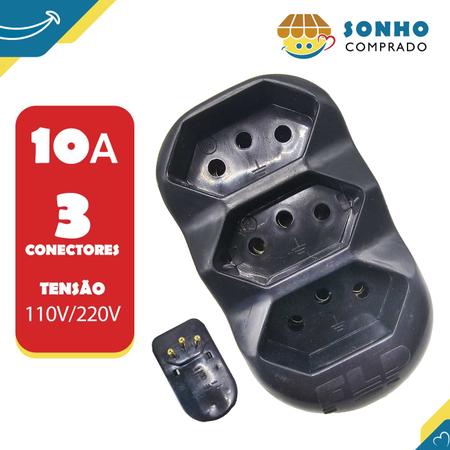 Imagem de Adaptador reto 3 saídas 2P+T 10A preto 1200064 FLP