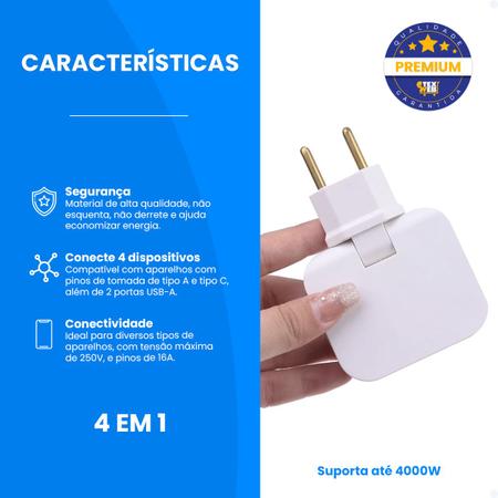 Imagem de Adaptador Tomada Plug T Articulado USB 2 Saídas 16A 250v