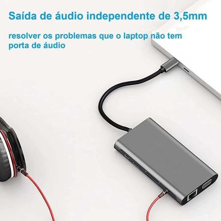 Imagem de Adaptador USB C 3.0 10 em 1 com 4K HDMI, VGA, Tipo C PD, USB3.0, Ethernet RJ45, Leitor de cartão