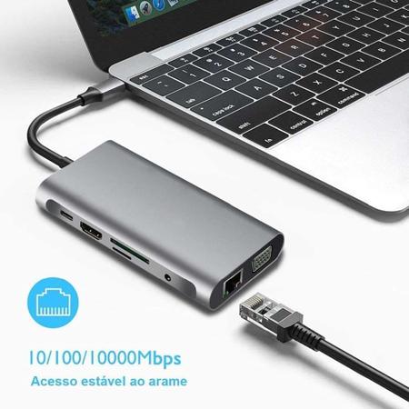 Imagem de Adaptador USB C 3.0 10 em 1 com 4K HDMI, VGA, Tipo C PD, USB3.0, Ethernet RJ45, Leitor de cartão