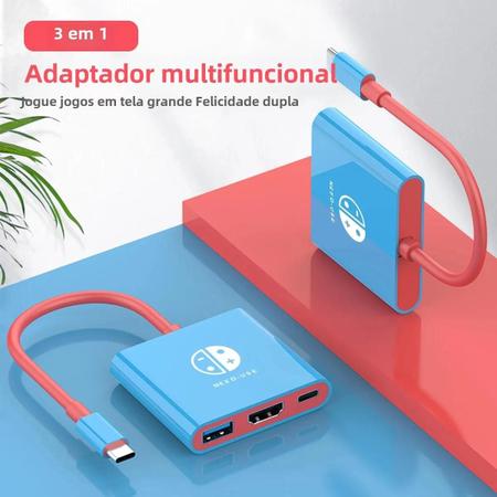 Imagem de Adaptador USB-C Multiporta 3 em 1 - 4K HDMI, Thunderbolt 3 e PD 100W para Nintendo Switch