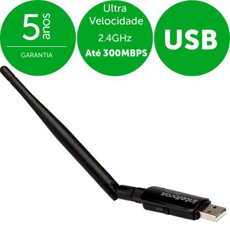 Imagem de Adaptador Wi-Fi Sem Fio Intelbras Usb Wireless 300Mbps IWA 3001 2,4GHz Plug and Play Wifi