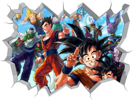 Uma imagem de desenho animado de alguns personagens de anime com as  palavras dragon ball z.