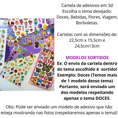 Imagem de Adesivo 3d Infantil Cartela Adesivos Diversos Modelos Médio
