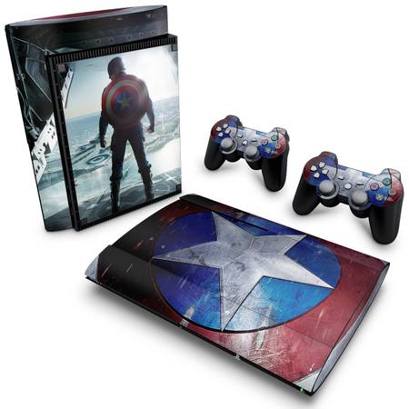 Adesivo Compatível PS3 Super Slim Skin - Capitao America A - Pop Arte Skins Imagem de Adesivo Compatível PS3 Super Slim Skin - Capitao America A