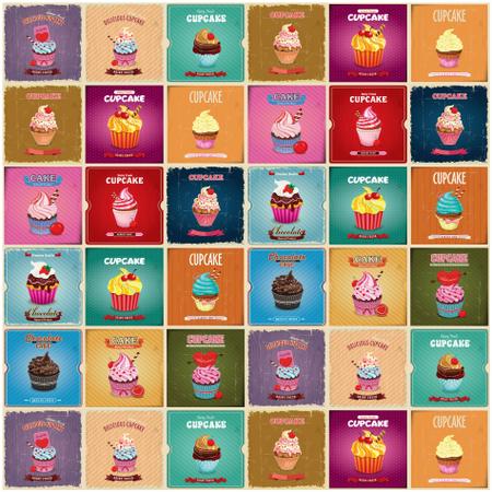 Adesivo de Azulejo Cozinha Vintage Cup Cake 15x15 36un - Quartinhos Imagem de Adesivo de Azulejo Cozinha Vintage Cup Cake 15x15 36un