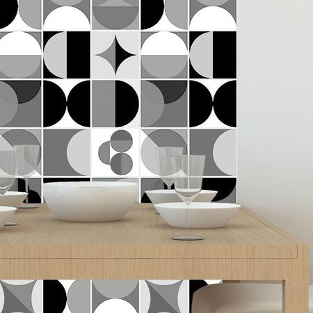 Imagem de Adesivo de Azulejo Geométrica Preto e Branco 15x15 cm com 18