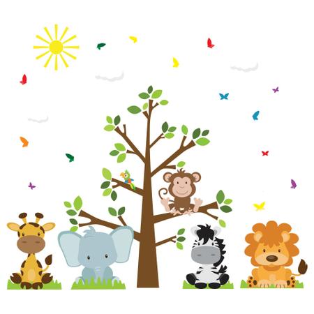 Imagem de Adesivo de Parede Árvore Safari Infantil para Quarto