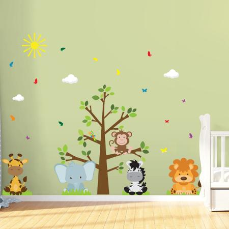 Imagem de Adesivo de Parede Árvore Safari Infantil para Quarto