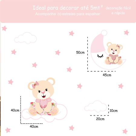 Adesivo De Parede Decoração Meninas Ursa Princesa Lua Nuvem