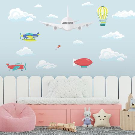 Imagem de Adesivo De Parede Decorativo Infantil Avião nas Nuvens