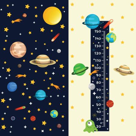 Imagem de Adesivo de Parede Espaço Sistema Solar e Regua Crescimento