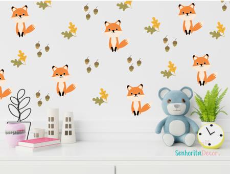 adesivo de parede raposas coquinhos e folhas miniaturas - Senhorita Decor -  Adesivo de Parede - Magazine Luiza