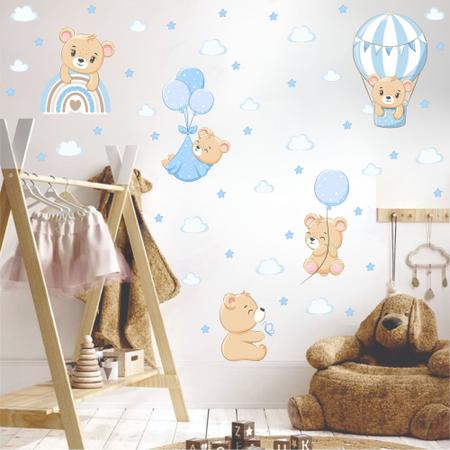 adesivo de parede ursinho balão e arco íris bexigas - Adesivos Kigrude Imagem de adesivo de parede ursinho balão e arco íris bexigas