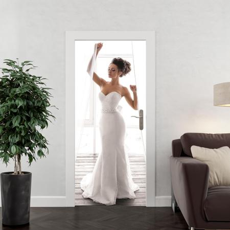 Imagem de Adesivo Decorativo Porta Salão Beleza Noiva Vestido Branco