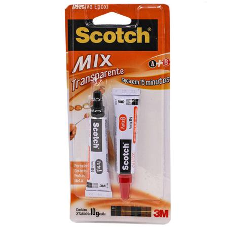 Adesivo Epóxi Mix Transparente 20g Scotch 3M Imagem de Adesivo Epóxi Mix Transparente 20g Scotch 3M