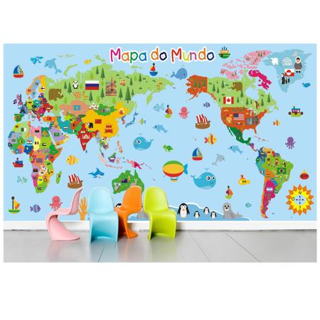 Imagem de Adesivo Infantil Mapa Mundi Grande 2m² Papel De Parede M09