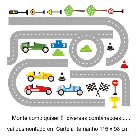 Adesivo de Parede Infantil Autocolante Carrinhos Coloridos - pista carros