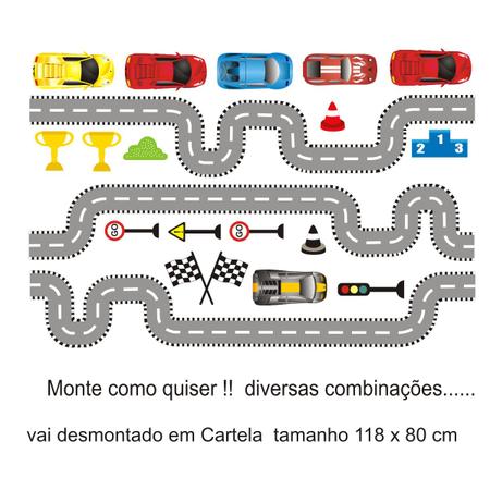 Adesivo de Parede Infantil Autocolante Carrinhos Coloridos - pista carros