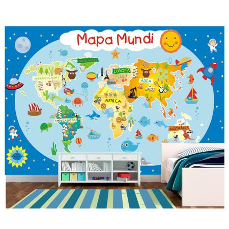 Imagem de Adesivo Infantil Papel Parede Mapa Mundi Zoo Gigante 6m² M04