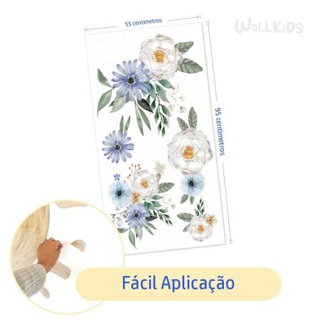Adesivo kit infantil flores azul e brancas aquarela - Conspecto Imagem de Adesivo kit infantil flores azul e brancas aquarela
