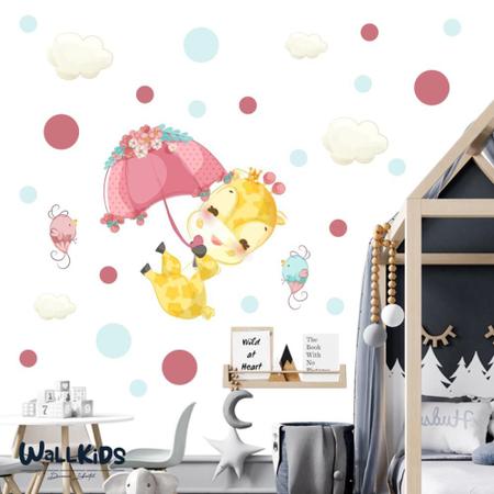 Imagem de Adesivo kit infantil girafa fofa guarda-chuva rosa