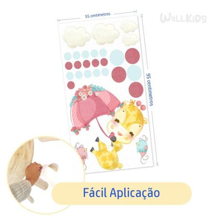 Imagem de Adesivo kit infantil girafa fofa guarda-chuva rosa
