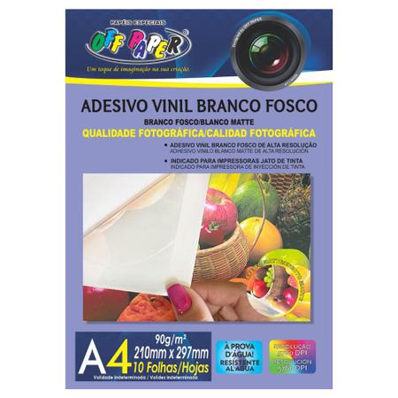 Imagem de Adesivo Vinil 90G Branco Fosco A4 À Prova D'água 10fls