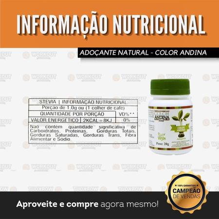 Imagem de Adoçante Color Andina Natural 100% Stevia 20g Sem Amargor Bolo Drinks Geleiras Café