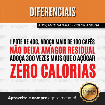 Imagem de Adoçante Color Andina Natural 100% Stevia 20g Sem Amargor Bolo Drinks Geleiras Café