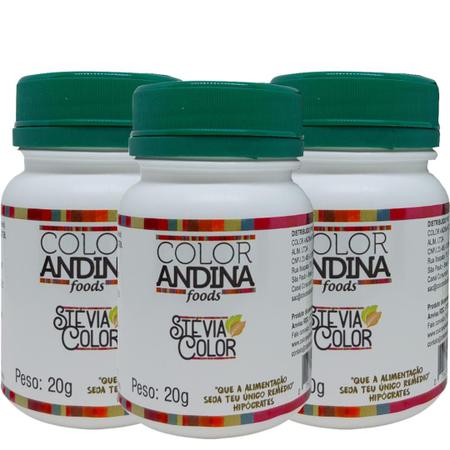 Imagem de Adoçante dietético Stévia Color Andina Food, 3 potes de 20g